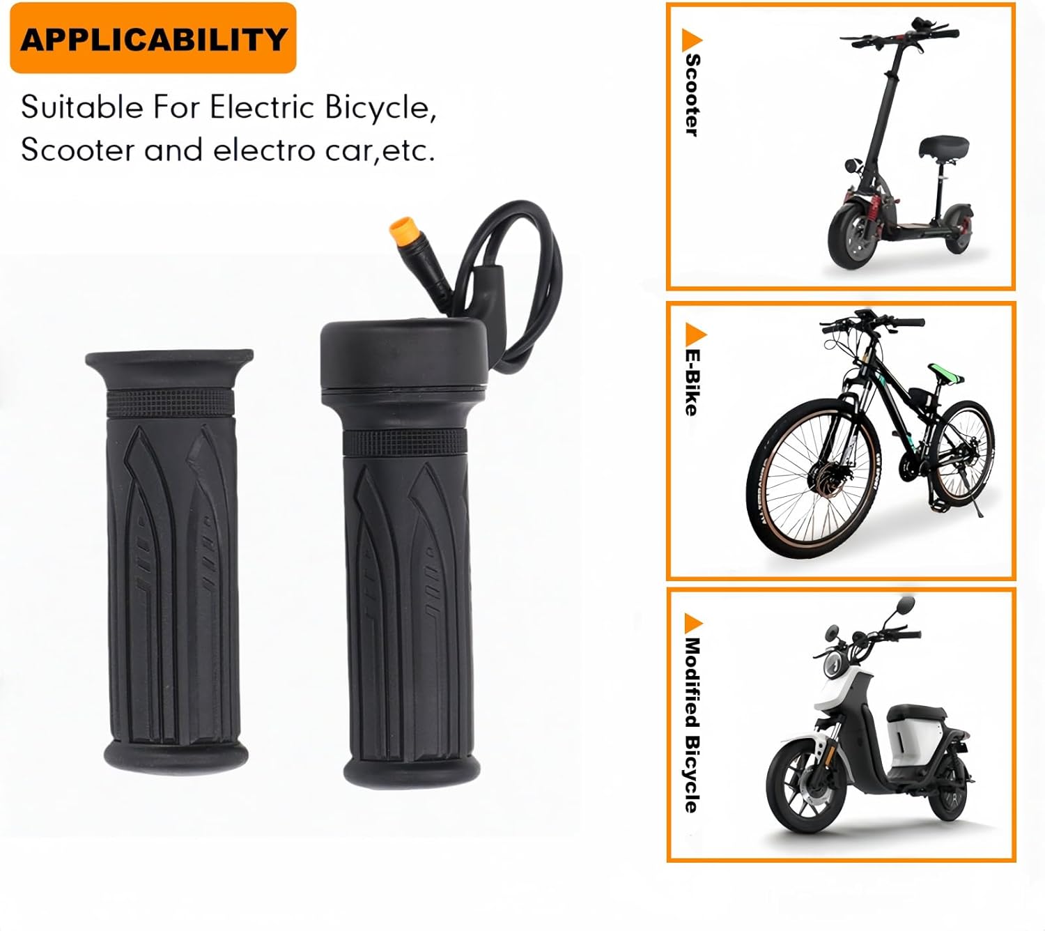 EBike Full Twist Throttle, 3 Pin EBike Throttle Grip with Waterproof Joint, 12-72V Right Hand Throttle for Electric Bike Electric Scooter or Electric Bicycle Conversion for 22.2mm Handlebar