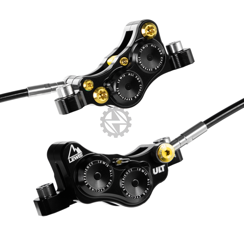 Lewis LHT (Titanium) 4-Pistons Hydraulic Brake Set (Front & Rear) Black