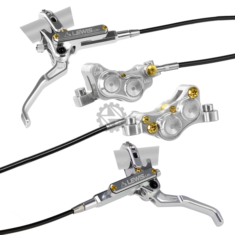 Lewis LHT (Titanium) 4-Pistons Hydraulic Brake Set (Front & Rear) Silver