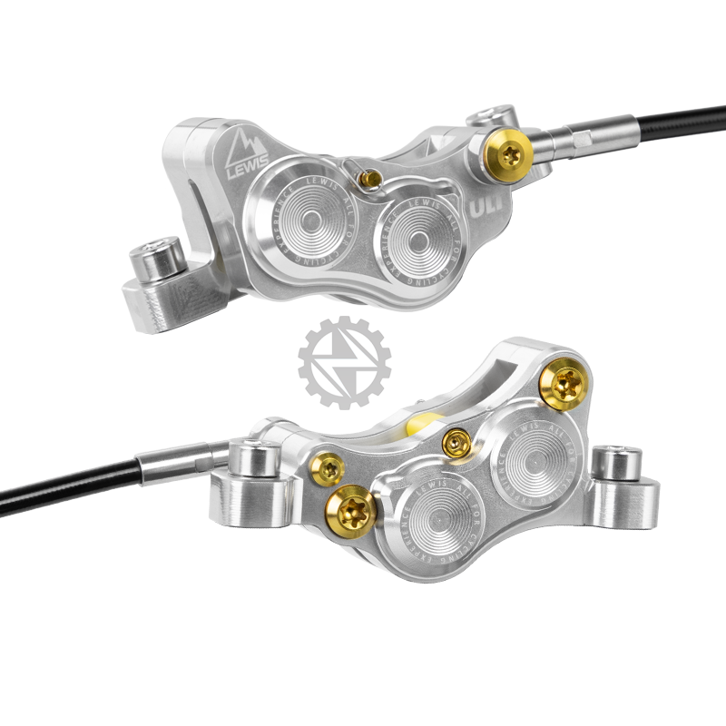 Lewis LHT (Titanium) 4-Pistons Hydraulic Brake Set (Front & Rear) Silver