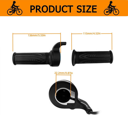 EBike Full Twist Throttle, 3 Pin EBike Throttle Grip with Waterproof Joint, 12-72V Right Hand Throttle for Electric Bike Electric Scooter or Electric Bicycle Conversion for 22.2mm Handlebar