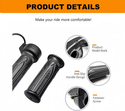 EBike Full Twist Throttle, 3 Pin EBike Throttle Grip with Waterproof Joint, 12-72V Right Hand Throttle for Electric Bike Electric Scooter or Electric Bicycle Conversion for 22.2mm Handlebar