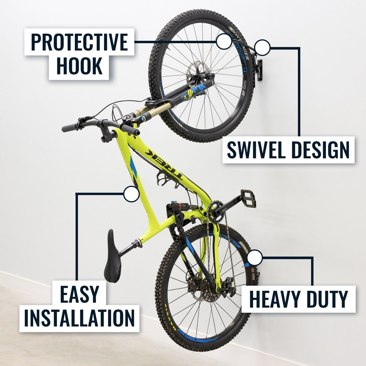 Swivel Mount Bike Storage Rack | 2 Bike Garage Wall Hooks | Mud