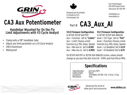 Auxilliary Potentiometer for Cycle Analyst 3