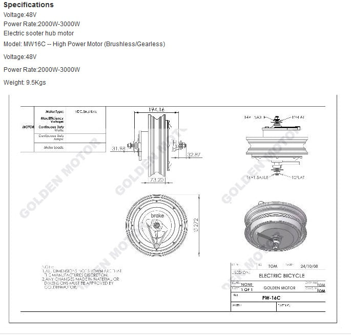 48v 1.5 KW Scooter Hub Motor